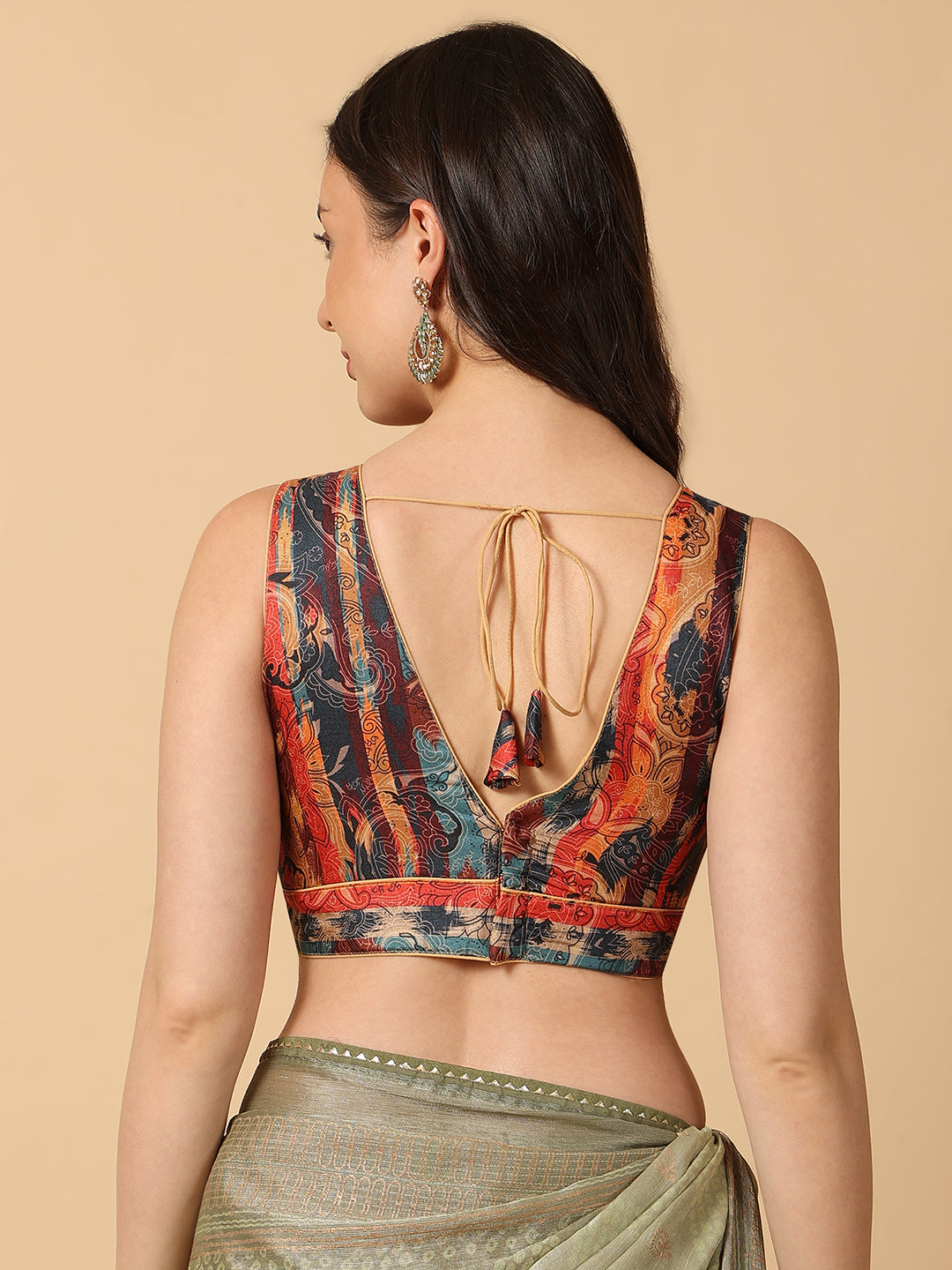 'Chitra' Printed V Neck Saree Blouse