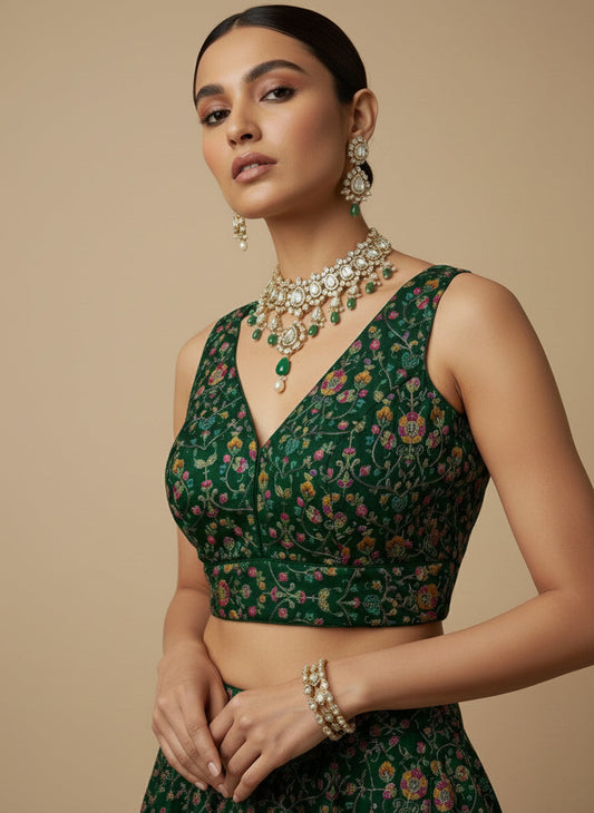 Women's Embroidered V Neck Saree Blouse