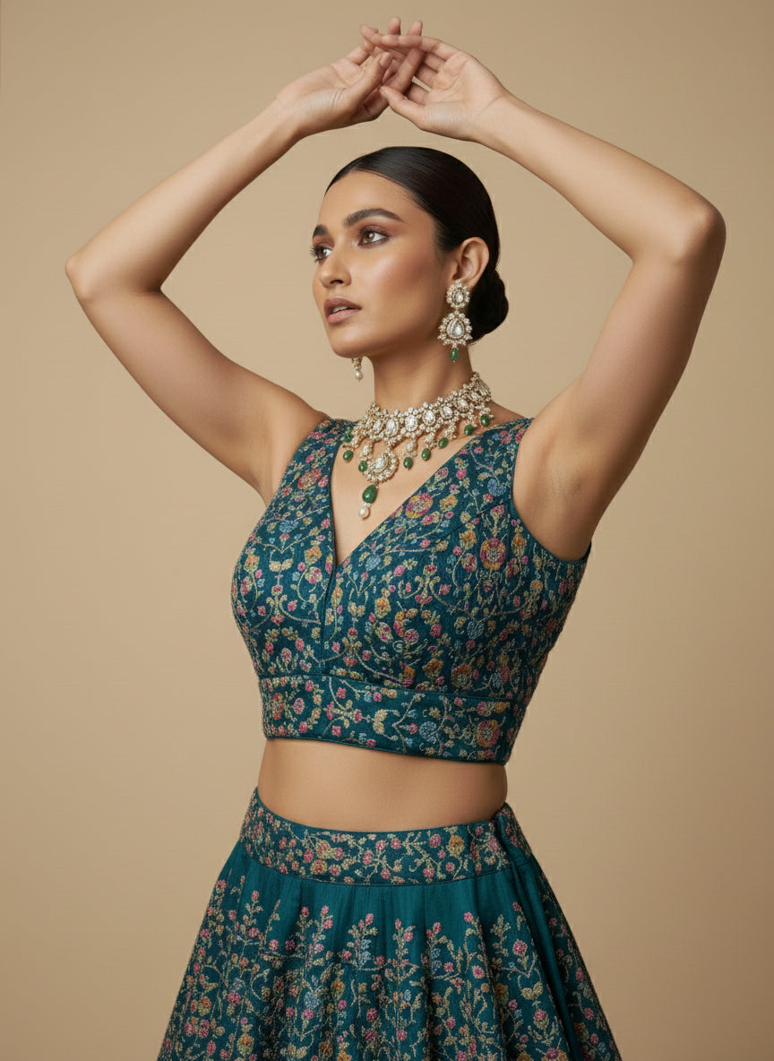 Women's Embroidered V Neck Saree Blouse