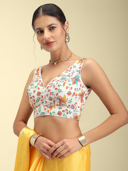 Women's Embroidered V Neck Saree Blouse