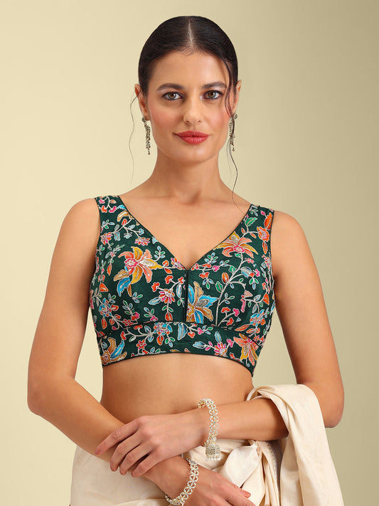 Women's Embroidered V Neck Saree Blouse
