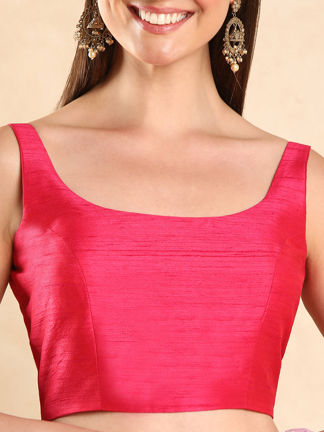 Raw Silk Dark Rani Padded Saree Blouse