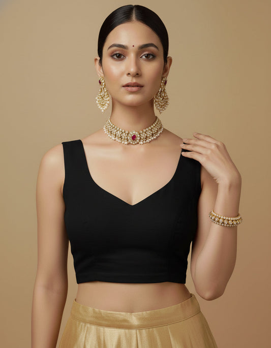 Capri Silk Padded V Neck Saree Blouse