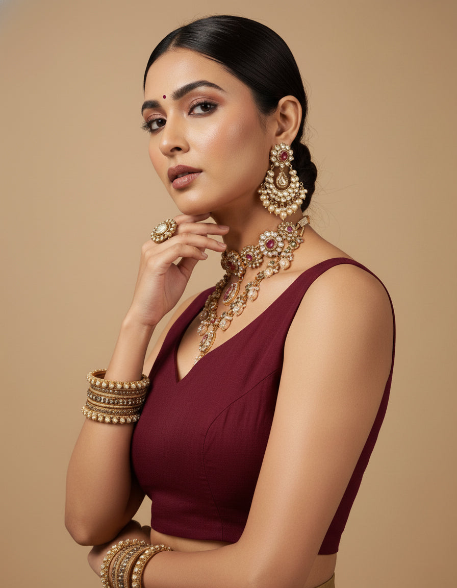 Capri Silk Padded V Neck Saree Blouse