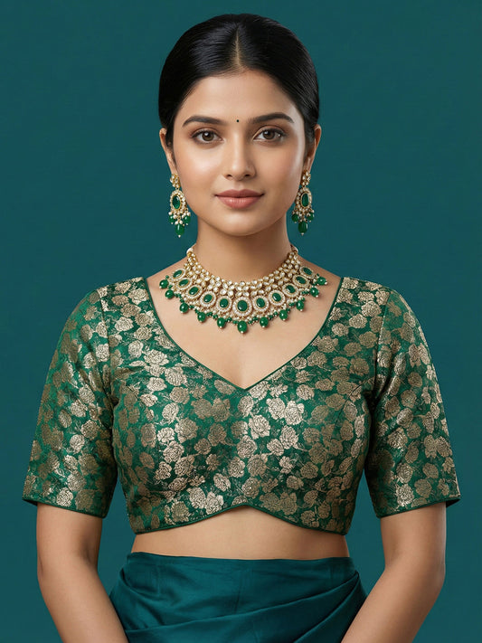 Woven Green Design Blouse