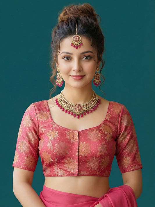 Satin Peach Brocade Blouse