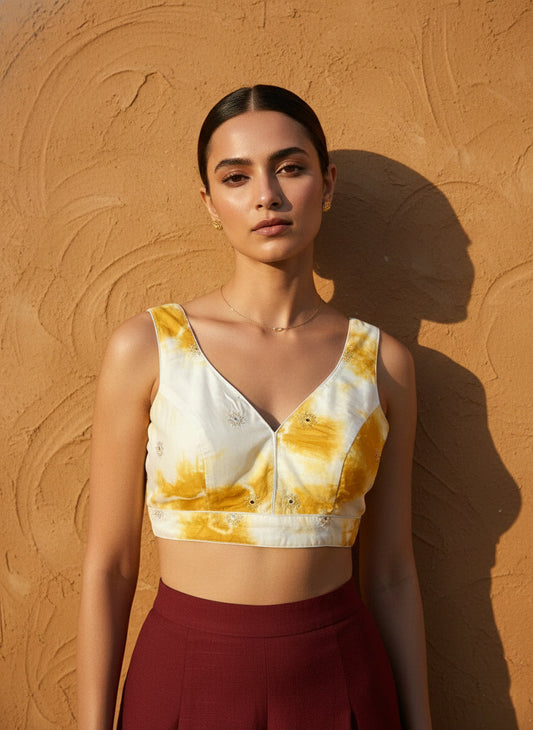 Tie-Dye Mustard Embroidered Blouse