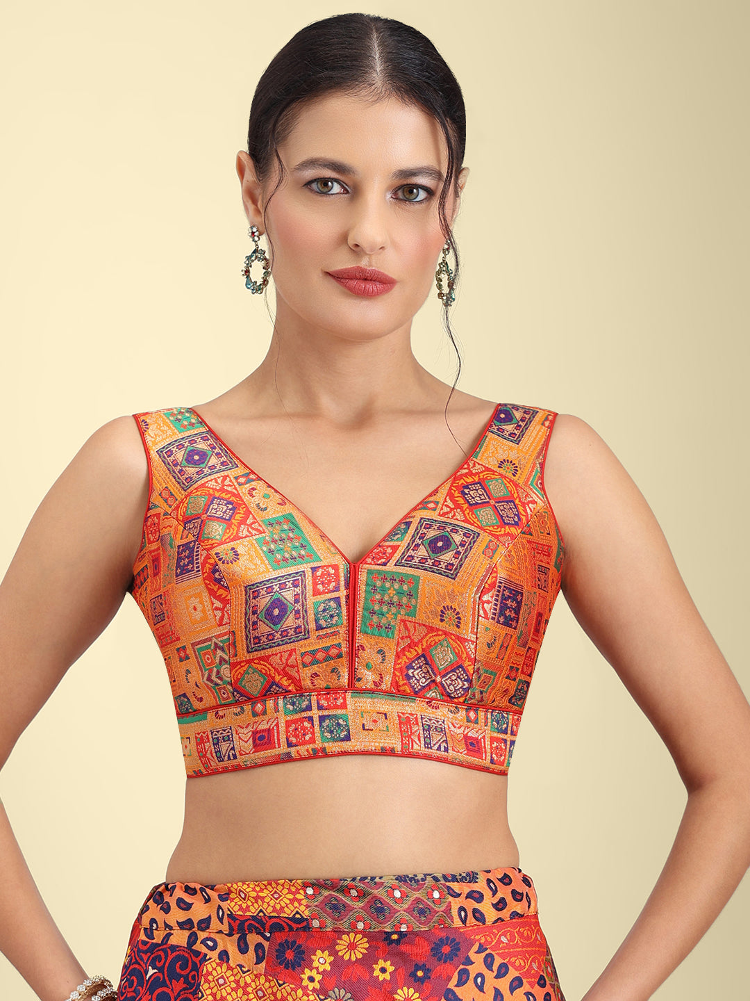Woven Orange Multi Colour Design Saree Blouse