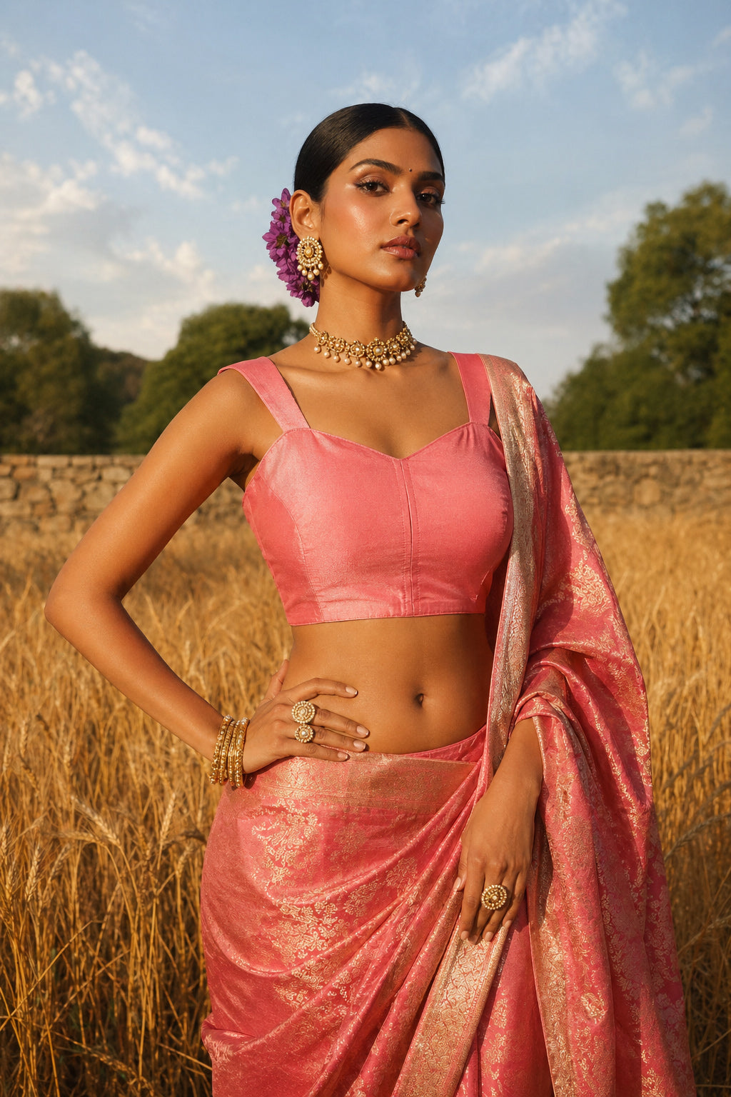 Solid Tafeta Pink Saree Blouse