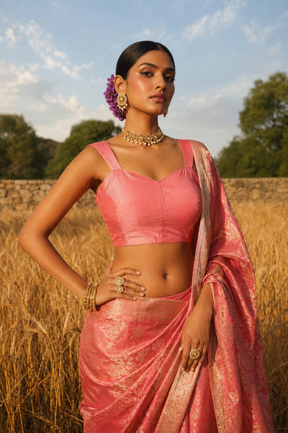 Solid Tafeta Pink Saree Blouse