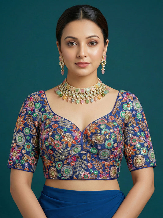 Embroidered Blue Saree Blouse