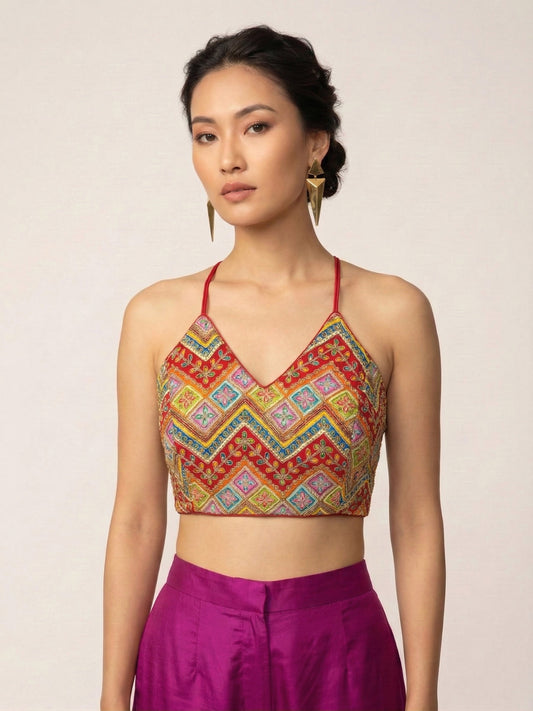 Embroidered Red Saree Blouse