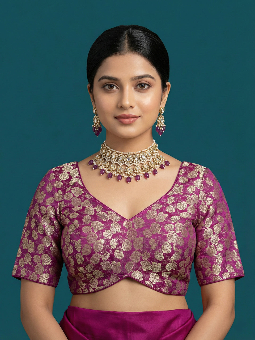 Woven Magenta Design Blouse
