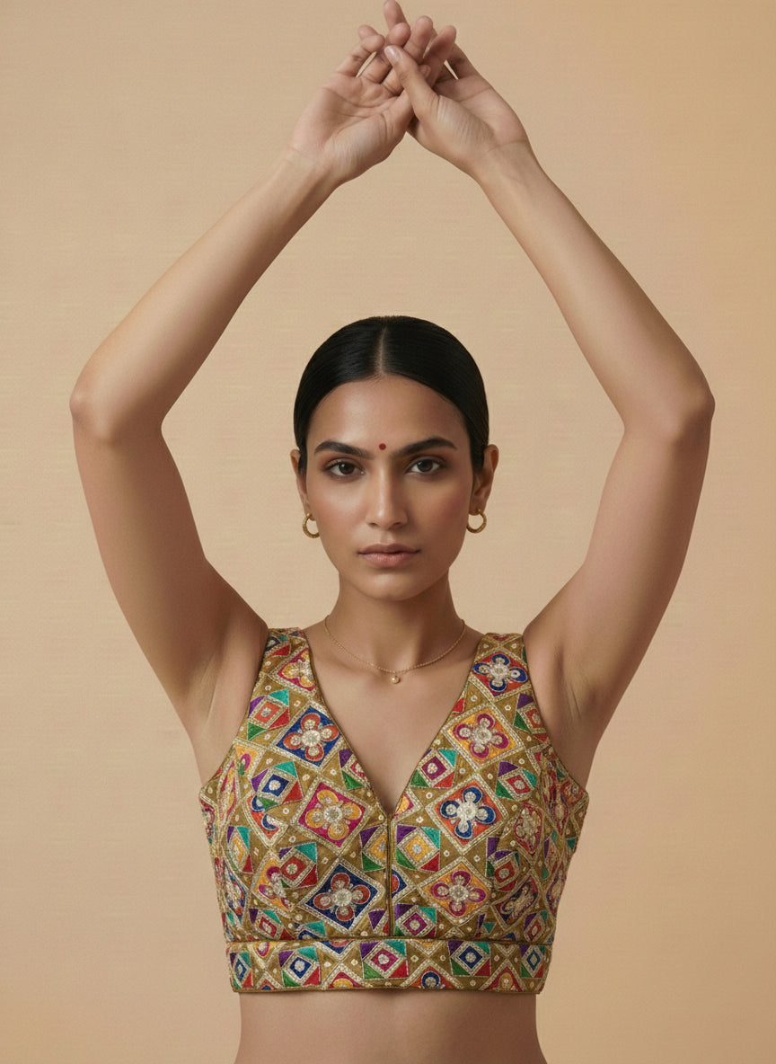 Viraasat Mustard Embroidered Designer Saree Blouse