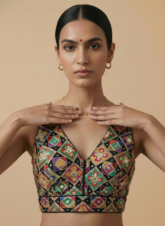 Viraasat Black Embroidered Designer Saree Blouse