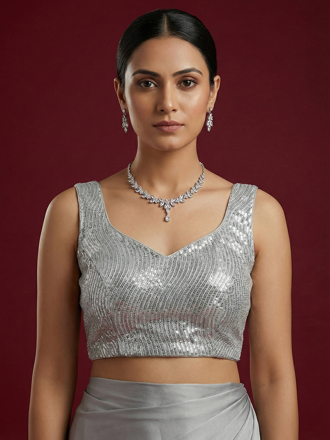 Embellished Silver Saree Blouse