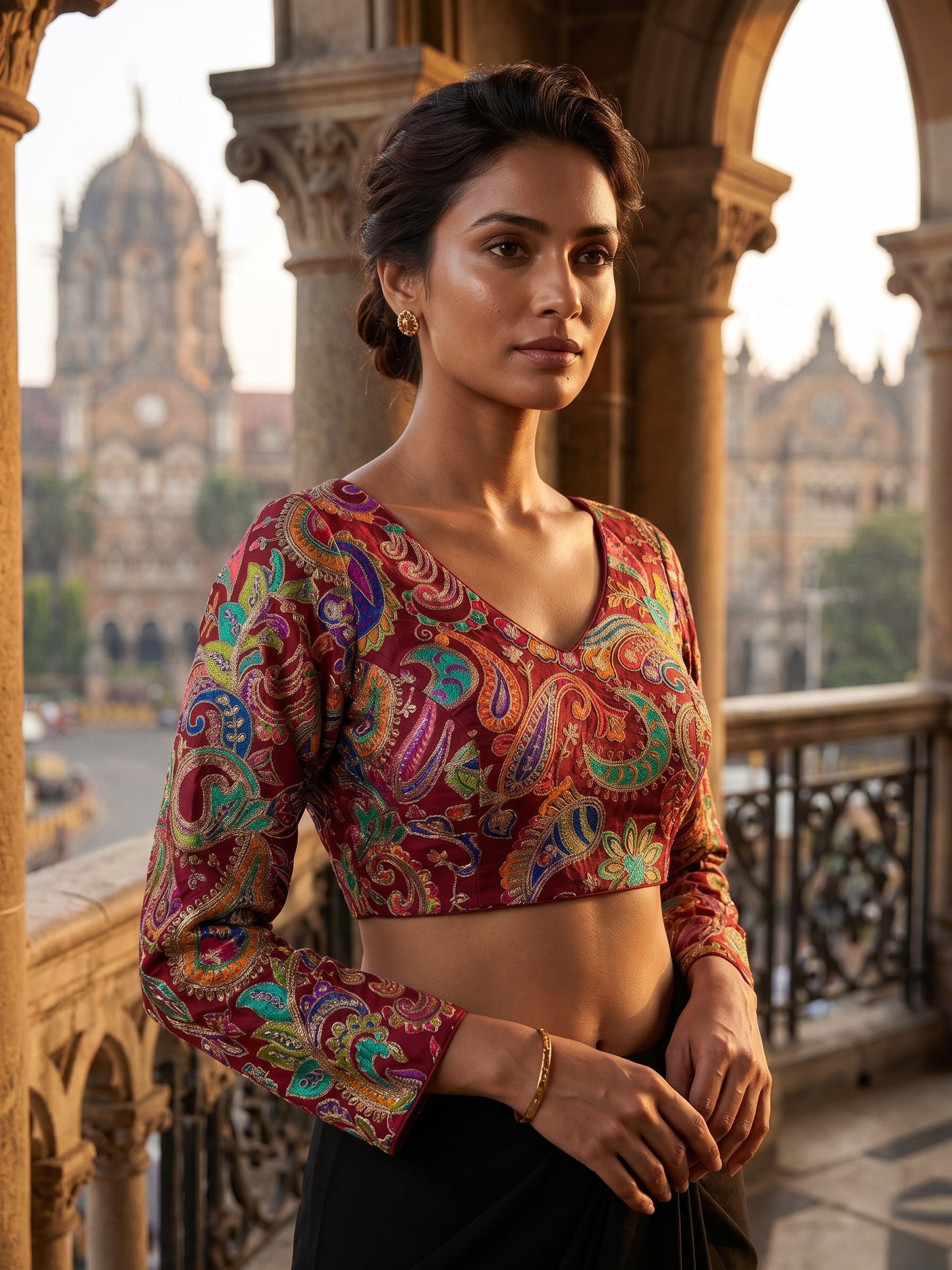 Women Maroon Embroidered Blouse