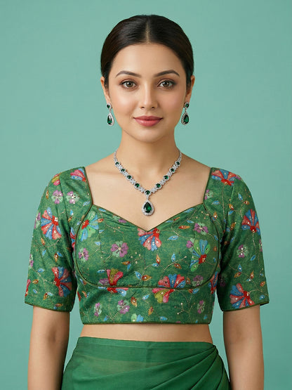 Silk Bottle Green Saree Blouse