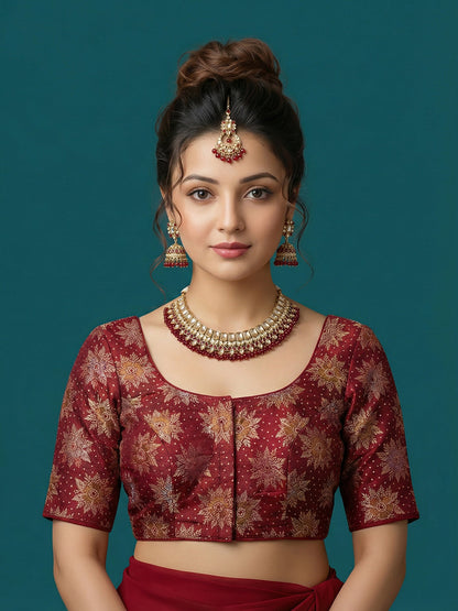 Satin Light Maroon Brocade Blouse