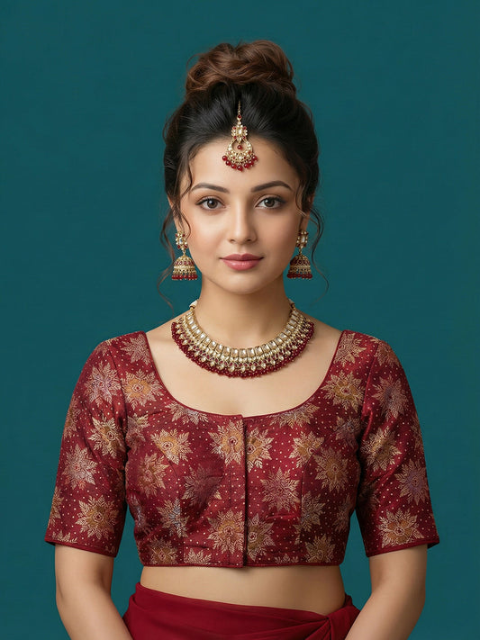 Satin Light Maroon Brocade Blouse