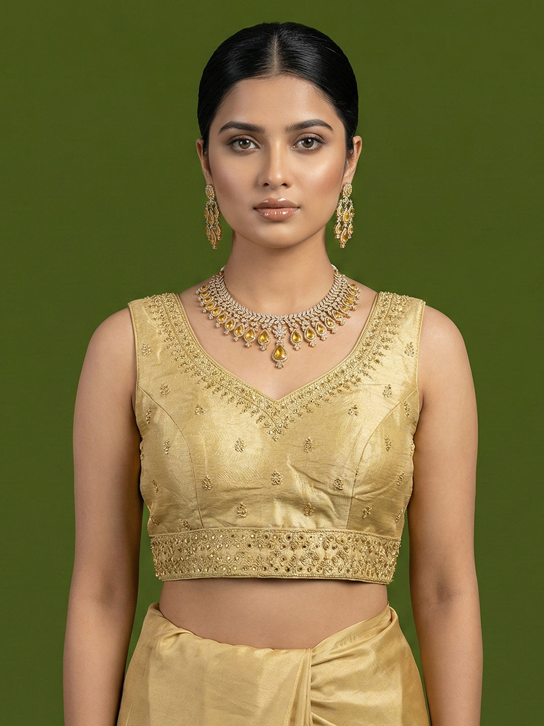 Silk Embroidered Gold Saree Blouse