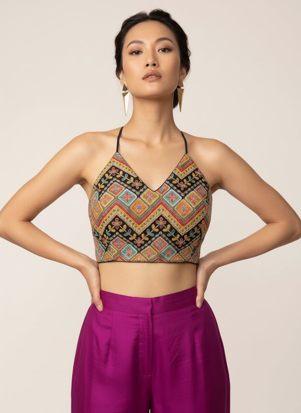 Embroidered Black Saree Blouse