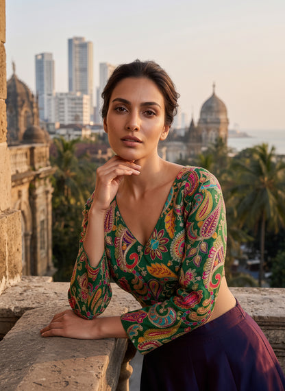 Women Green Embroidered Blouse