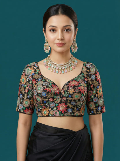 Embroidered Black Saree Blouse