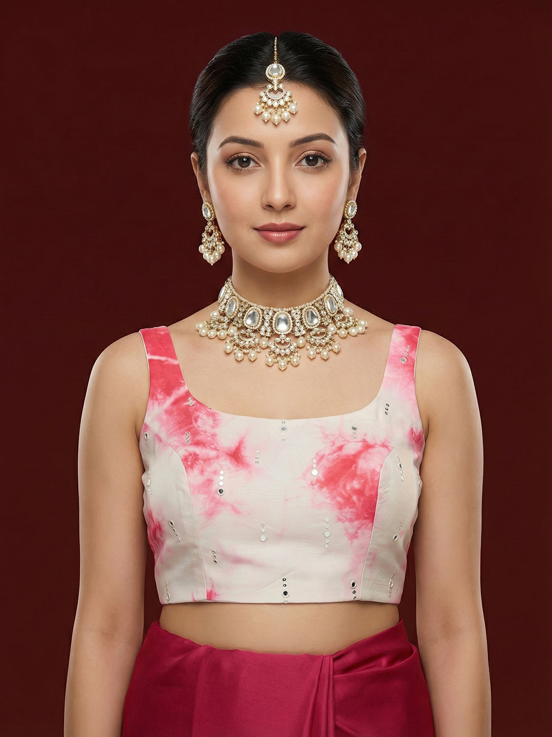 Tie-Dye Pink Embroidered Saree Blouse