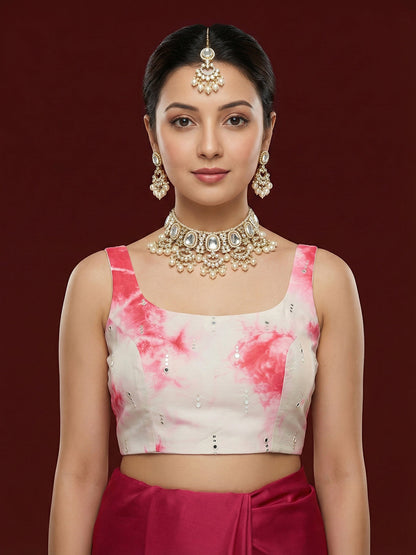 Tie-Dye Pink Embroidered Saree Blouse