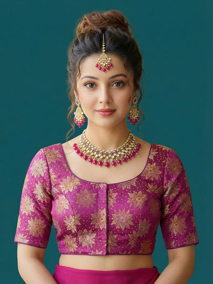 Satin Purple Brocade Blouse