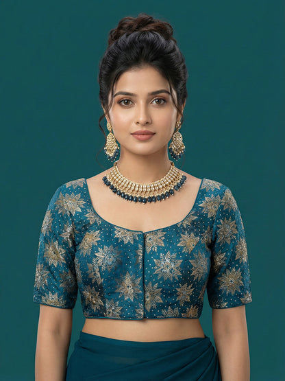 Satin Navy Brocade Blouse