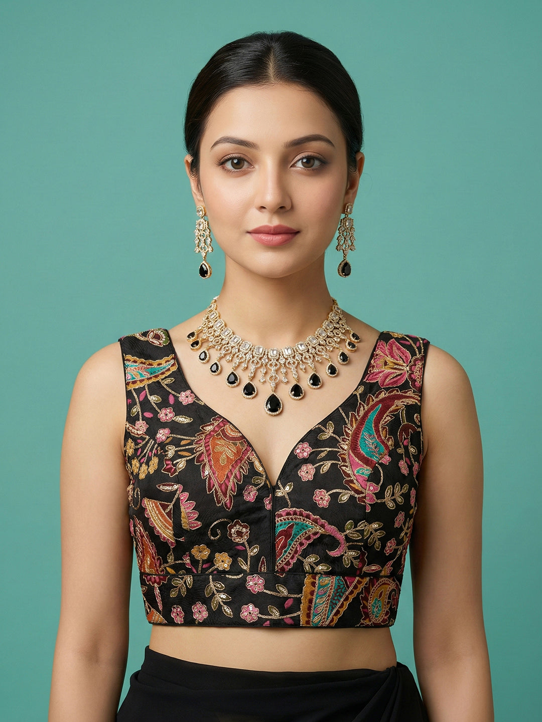 Designer Black Embroidered Saree Blouse