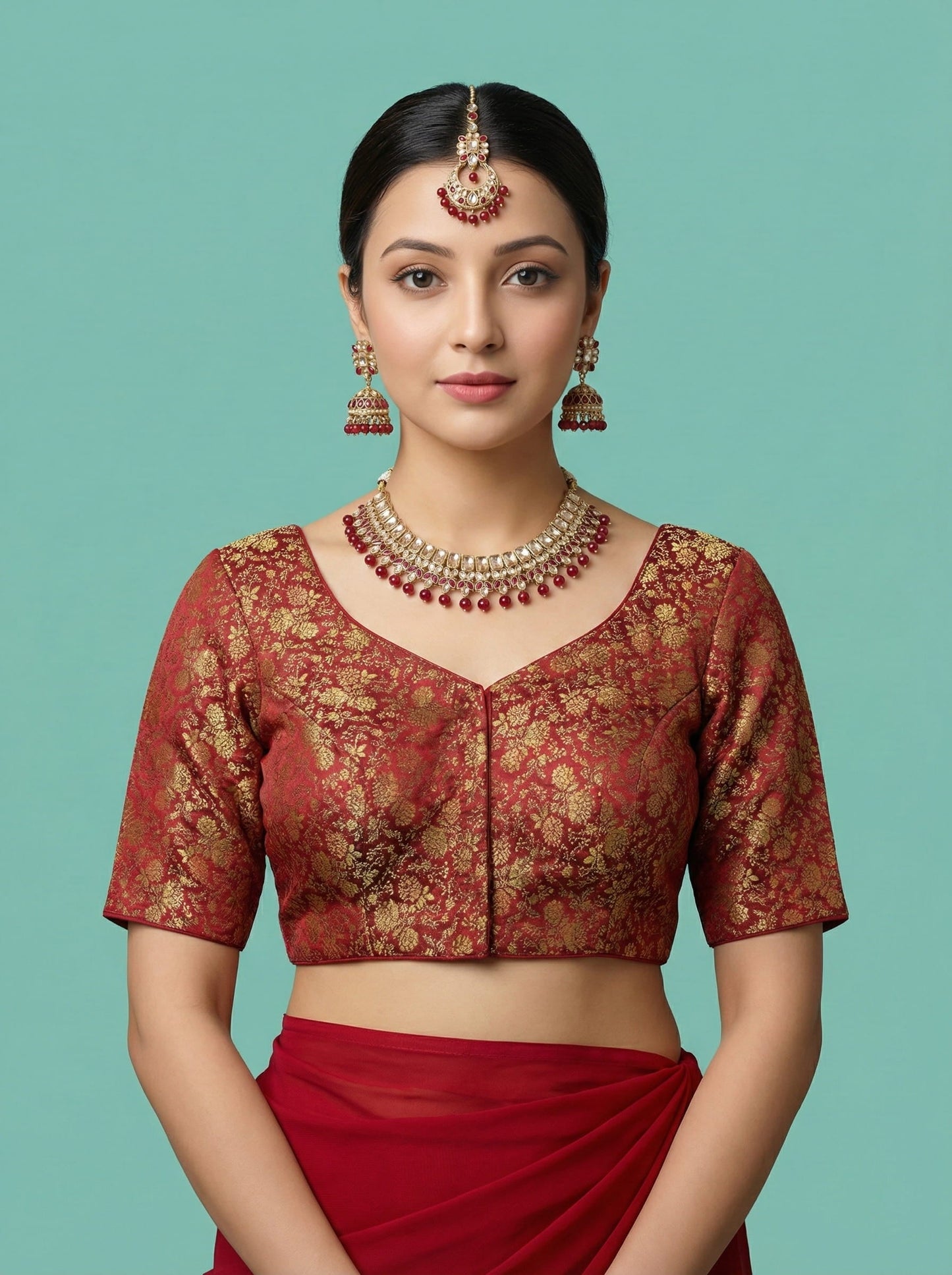 Woven Maroon Design Blouse