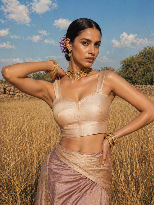 Solid Tafeta Champagne Gold Saree Blouse