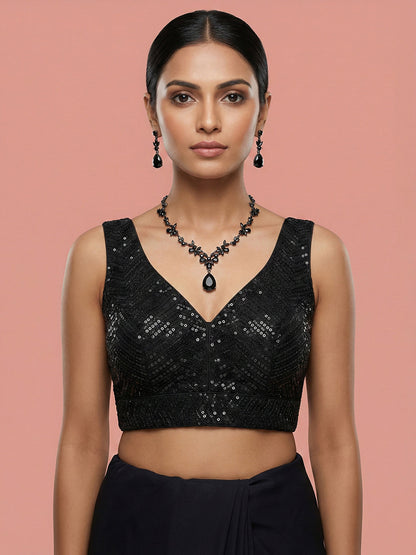Embellished Black Saree Blouse