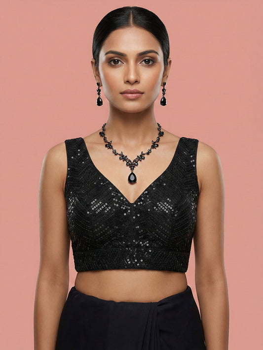 Embellished Black Saree Blouse