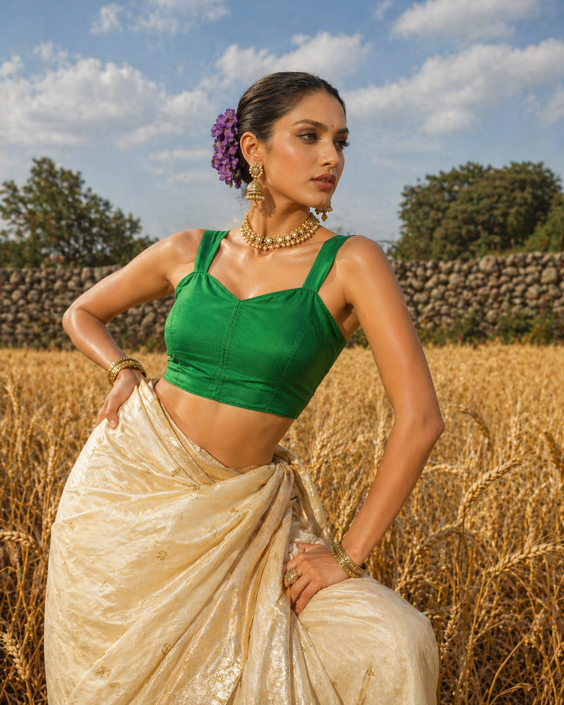 Solid Tafeta Green Saree Blouse