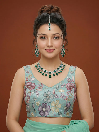 Silk Sea Green Saree Blouse