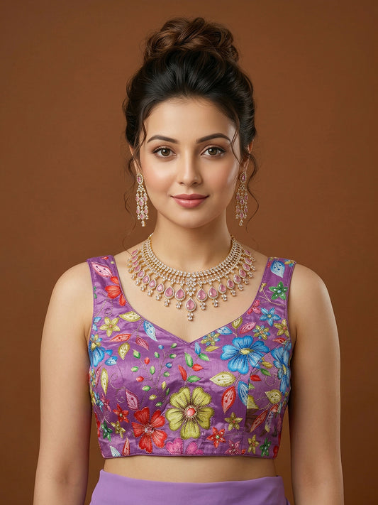 Silk Purple Saree Blouse