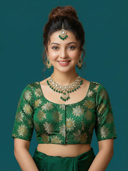 Satin Green Brocade Blouse