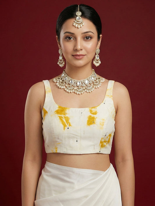 Tie-Dye Yellow Embroidered Saree Blouse