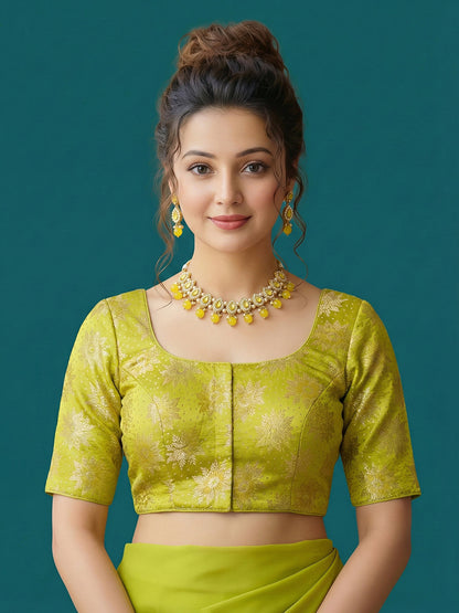Satin Peacock Green Brocade Blouse