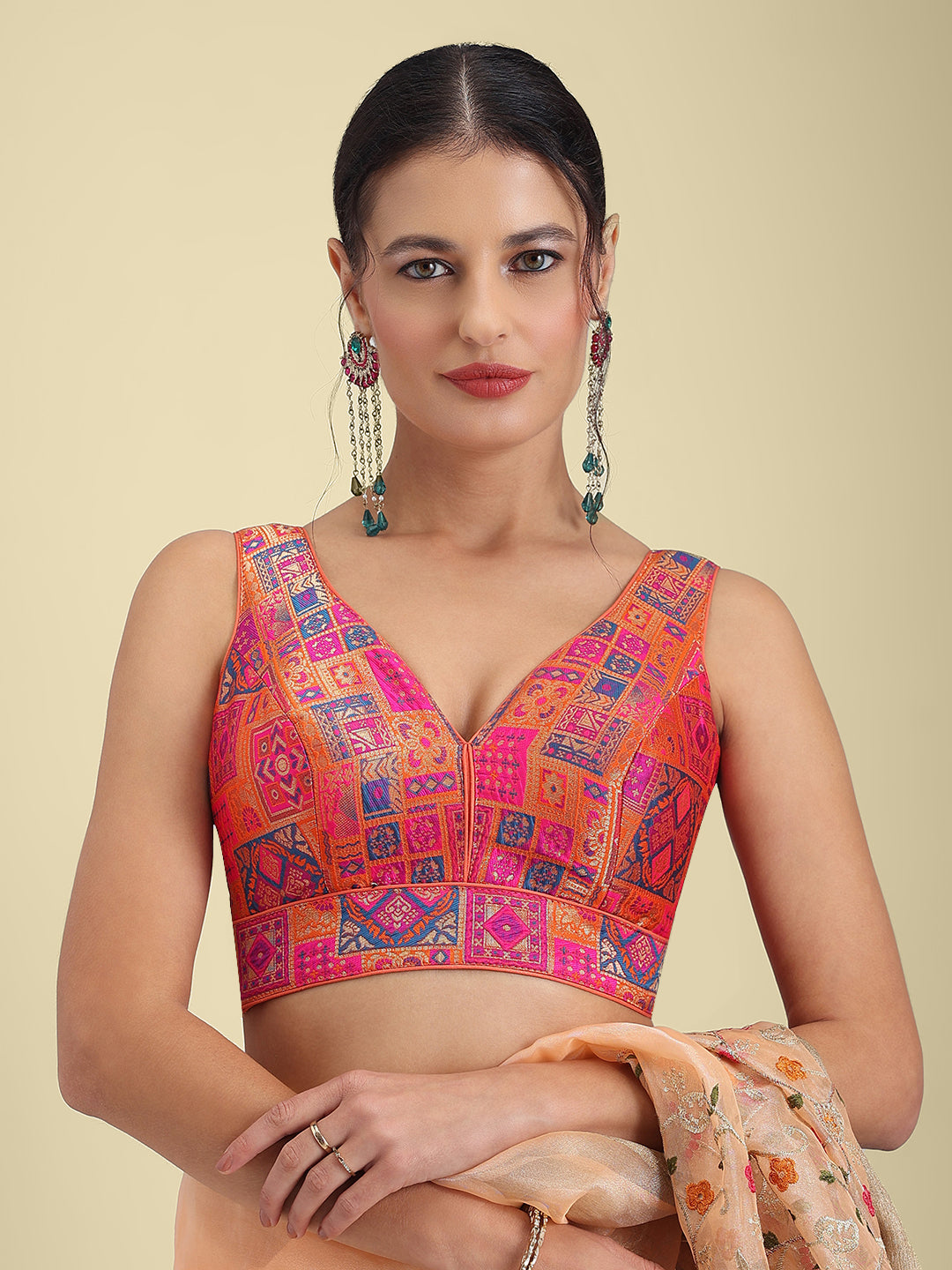 Woven Rani Multi Colour Design Saree Blouse
