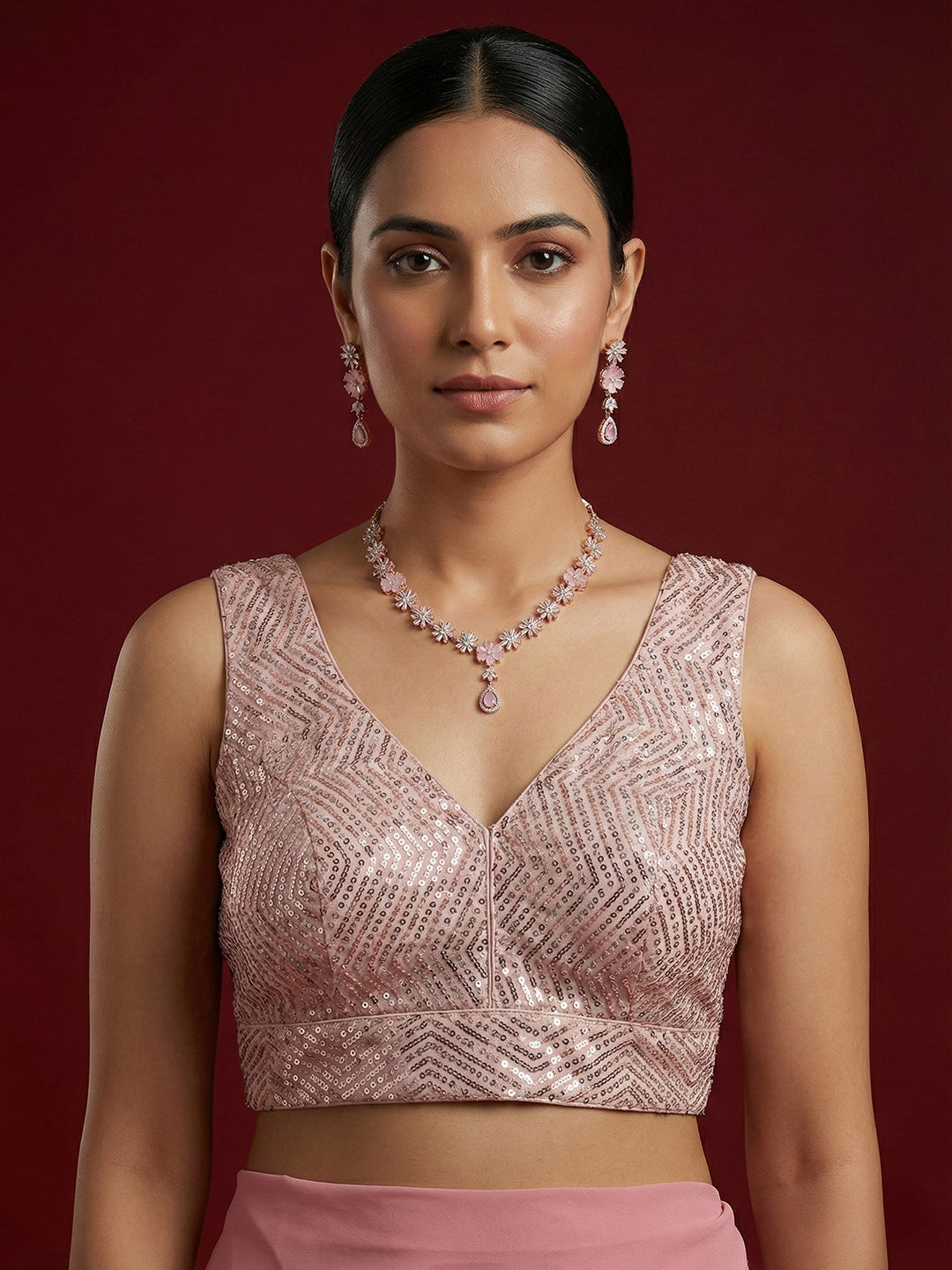 Embellished Pink Saree Blouse