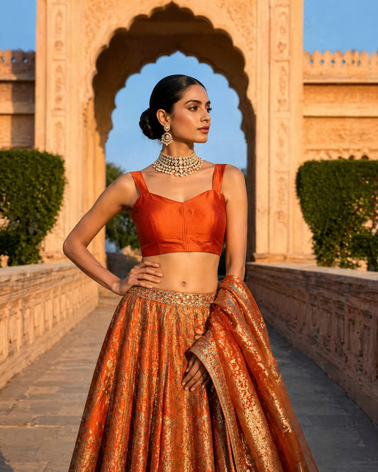 Solid Tafeta Orange Saree Blouse