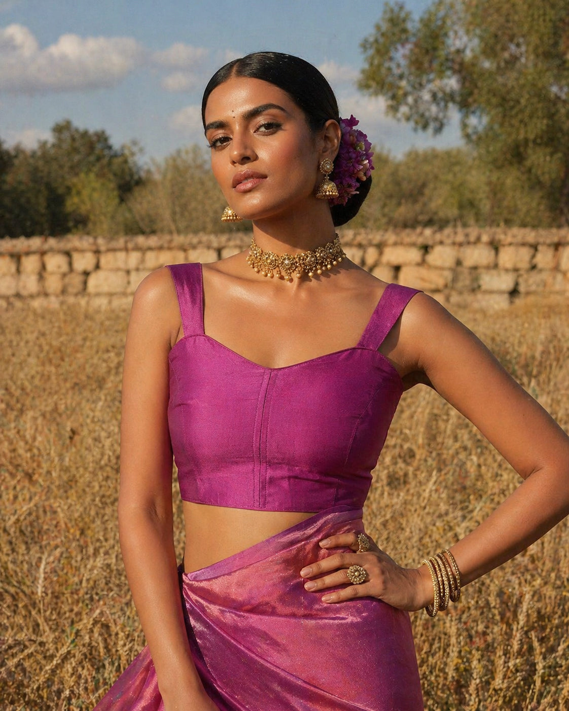 Solid Tafeta Magenta Saree Blouse