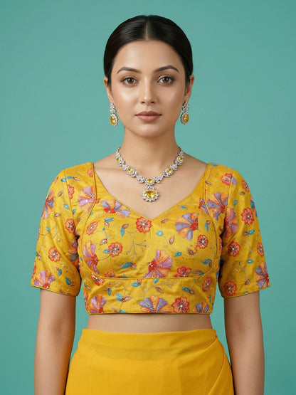 Silk Yellow Saree Blouse