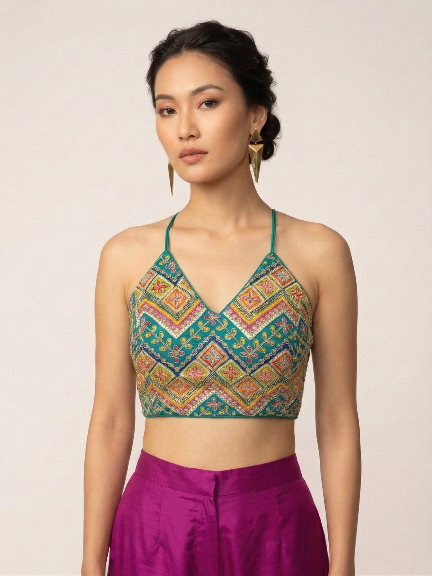 Embroidered Rama Saree Blouse