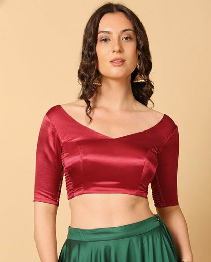Satin Red Stretchable Blouse